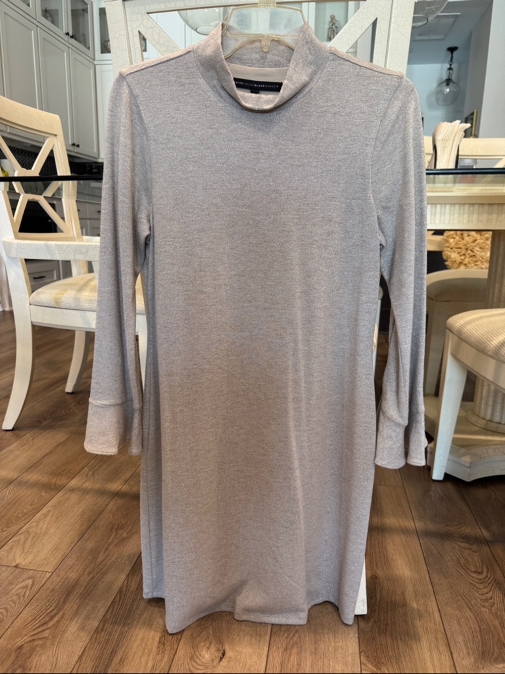 White House Black Market Light Gray Long Sleeve Shift Dress